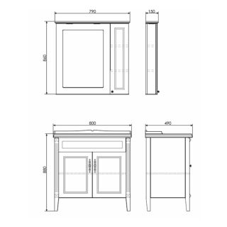 Зеркало-шкаф Comforty "Палермо-80" патина золото